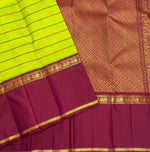 Load image into Gallery viewer, Classic Lime Green Thread Stripes Korvai 1gm Zari Ganga Jamuna Elegance Kanchipuram Handloom Silk Saree SS28572
