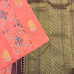 Load image into Gallery viewer, Classic Peach &amp; Plum 2gm Zari Pochampally Design Elegance Kanchipuram Handloom Silk Saree SS27652
