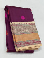 Load image into Gallery viewer, Classic Berry Plum &amp; Beige Elegance Kanchipuram Handloom Silk Saree SS24707
