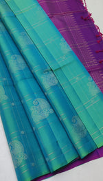 Load image into Gallery viewer, Classic Sea Green &amp; Purple Double Warp Handloom Soft Silk Saree SS27867
