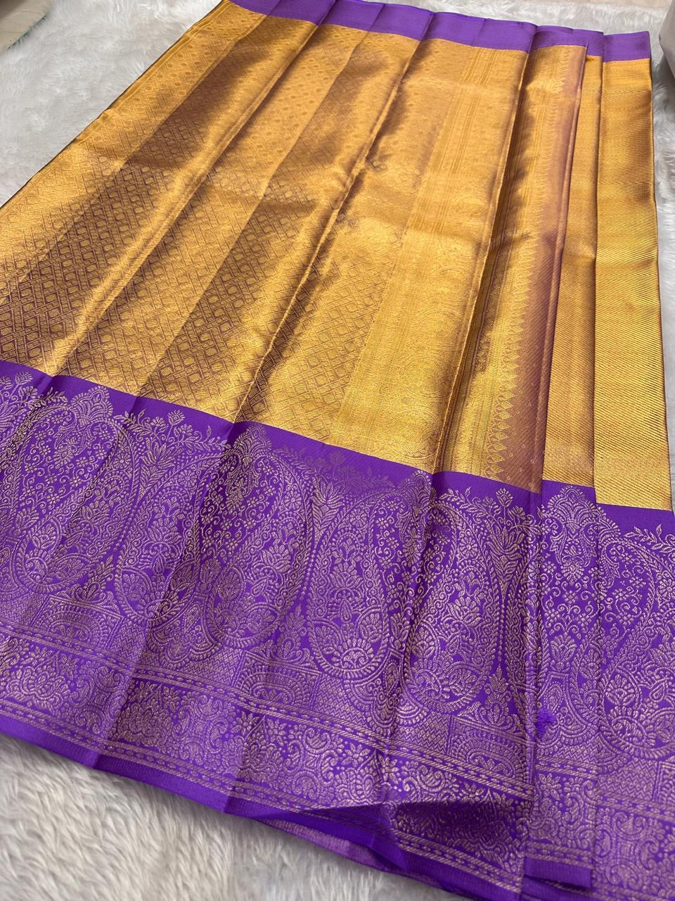 Jyothika inspired Gold & Lavender 2gm Zari Bridal Elegance Kanchipuram Handloom Silk Saree SS24230