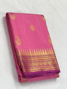 Classic Creamy Pink & Fuchsia 2gm Zari Kanchipuram Handloom Silk Saree SS25776