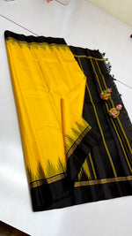Load image into Gallery viewer, Classic Sunny Yellow &amp; Black Kanchipuram Handloom Silk Saree SS25933
