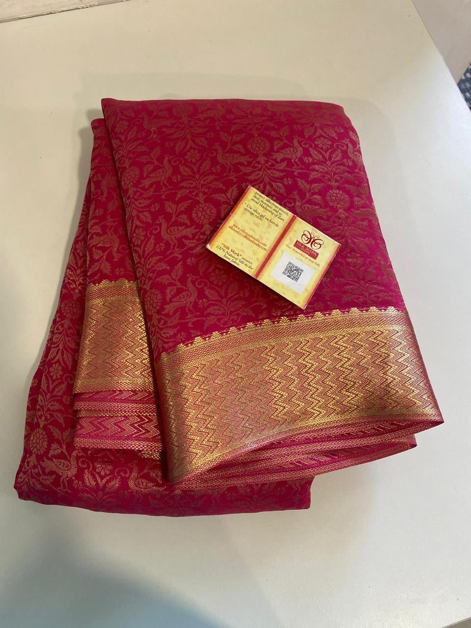 Classic Ruby Pink Handwork Elegance Khaddi Banarasi Crepe Silk Saree SS25409