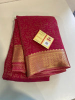Load image into Gallery viewer, Classic Ruby Pink Handwork Elegance Khaddi Banarasi Crepe Silk Saree SS25409

