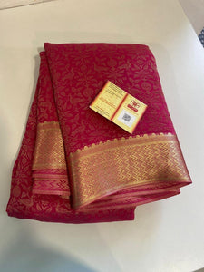 Classic Ruby Pink Handwork Elegance Khaddi Banarasi Crepe Silk Saree SS25409