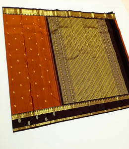 Classic Rustic Orange & Chocolate Brown Kanchipuram Handloom Silk Saree SS26251