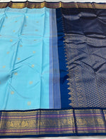 Load image into Gallery viewer, Classic Sky Blue &amp; Prussian Blue 2gm Zari Kanchipuram Handloom Silk Saree SS26391
