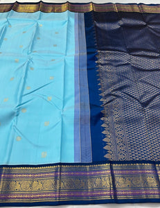 Classic Sky Blue & Prussian Blue 2gm Zari Kanchipuram Handloom Silk Saree SS26391