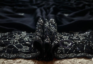 Classic Charcoal Black Elegance Chinnon Crepe Chiffon Silk Saree SS25399