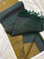 Load image into Gallery viewer, Classic Mustard &amp; Pine Green Elegance Handloom Soft Silk Saree SS25298
