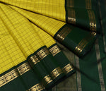 Load image into Gallery viewer, Classic Lemon Yellow &amp; Pine Green 2gm Zari Korvai Elegance Kanchipuram Handloom Silk Saree SS28089
