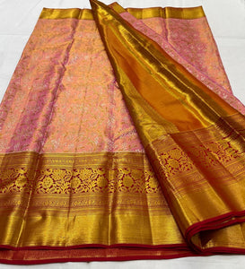 Classic Rose & Crimson Red 2gm Zari Brocade Bridal Elegance Kanchipuram Handloom Silk Saree SS23640