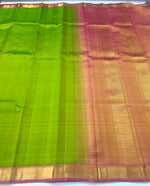 Load image into Gallery viewer, Classic Lime Green &amp; Peach Tint 2gm Zari Elegance Kanchipuram Handloom Silk Saree SS27615
