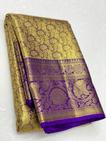 Load image into Gallery viewer, Shimmer Gold &amp; Violet 1gm Zari Elegance Kanchipuram Handloom Silk Saree SS24239
