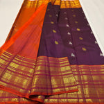 Load image into Gallery viewer, Classic Plum &amp; Burnt Orange Elegance Kanchipuram Handloom Silk Saree SS27377
