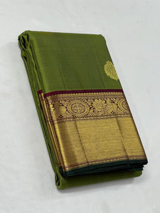 Classic Olive Green & Maroon Elegance Kanchipuram Handloom Silk Saree SS24598