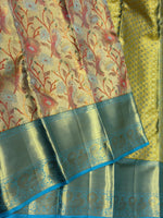 Load image into Gallery viewer, Classic Golden Beige &amp; Sky Blue 2gm Zari Tissue Brocade Bridal Elegance Kanchipuram Handloom Silk Saree SS27096
