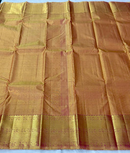 Classic Pastel Melon Orange 2gm Zari Elegance Kanchipuram Silk Saree SS23891