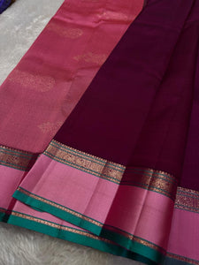 Classic Wine Red & Baby Pink 2gm Zari Elegance Kanchipuram Silk Saree SS23950