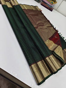 Classic Bottle Green & Barn Maroon 2gm Zari Bridal Elegance Kanchipuram Handloom Silk Saree SS22762