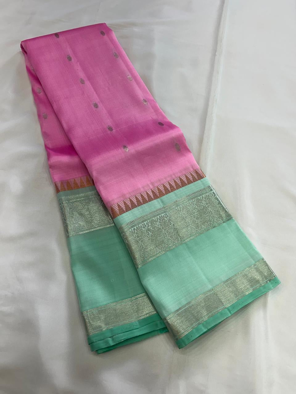 Classic Pink & Sea Green Kanchipuram Handloom Silk Saree SS25949