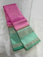 Load image into Gallery viewer, Classic Pink &amp; Sea Green Kanchipuram Handloom Silk Saree SS25949
