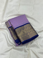 Load image into Gallery viewer, Classic Lavender &amp; Navy Blue Korvai Elegance Kanchipuram Handloom Silk Saree SS27553
