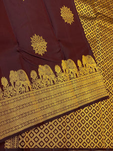 Classic Coffee Brown 2gm Zari Bridal Elegance Kanchipuram Handloom Silk Saree SS24521