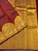 Load image into Gallery viewer, Classic Chilli Red Maroon 2gm Zari Elegance Kanchipuram Handloom Silk Saree SS27999
