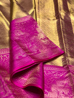 Load image into Gallery viewer, Classic Gold &amp; Glow Purple Elegance Kanchipuram Handloom Silk Saree SS25435
