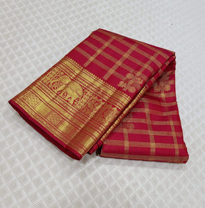 Classic Ruby Red 2gm Zari Kanchipuram Handloom Silk Saree SS26280