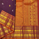 Load image into Gallery viewer, Classic Plum &amp; Burnt Orange Elegance Kanchipuram Handloom Silk Saree SS27377
