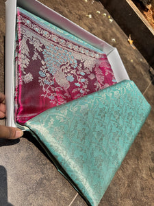 Classic Aqua & Deep Pink Meenakari Brocade Bridal Elegance Kanchipuram Handloom Silk Saree SS25334
