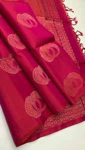 Classic Ruby Pink Elegance Handloom Soft Silk Saree SS24413