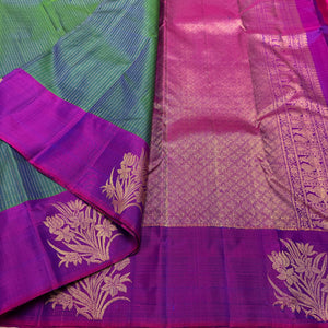 Classic Peacock Green & Vadamalli 2gm Zari Kanchipuram Handloom Silk Saree SS26298