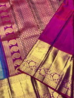 Load image into Gallery viewer, Classic Azure Blue &amp; Vadamalli Purple 2gm Zari Bridal Elegance Kanchipuram Handloom Silk Saree SS25355

