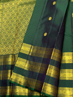 Load image into Gallery viewer, Classic Pine Green Long Border Vintage Elegance Kanchipuram Handloom Silk Saree SS27186
