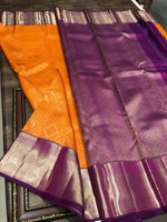 Load image into Gallery viewer, Classic Tangerine Orange &amp; Vadamalli Bridal Elegance Kanchipuram Handloom Silk Saree SS26697
