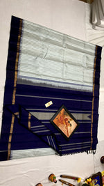 Load image into Gallery viewer, Classic OffWhite &amp; Navy Blue Elegance Kanchipuram Handloom Silk Saree SS25315

