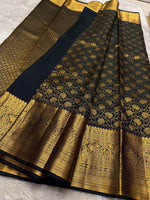 Load image into Gallery viewer, Classic Charcoal Black 2gm Zari Bridal Elegance Kanchipuram Handloom Silk Saree SS24783
