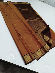 Classic Melon Orange & Coffee Brown 2gm Zari Elegance Kanchipuram Silk Saree SS23922