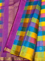 Load image into Gallery viewer, Classic Multicolor Check Onion Pink Butta 1gm Zari Elegance Kanchipuram Handloom Silk Saree SS28331
