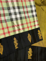 Load image into Gallery viewer, Classic Spring Green &amp; Carbon Black Checks 2gm Zari Elegance Kanchipuram Handloom Silk Saree SS27209
