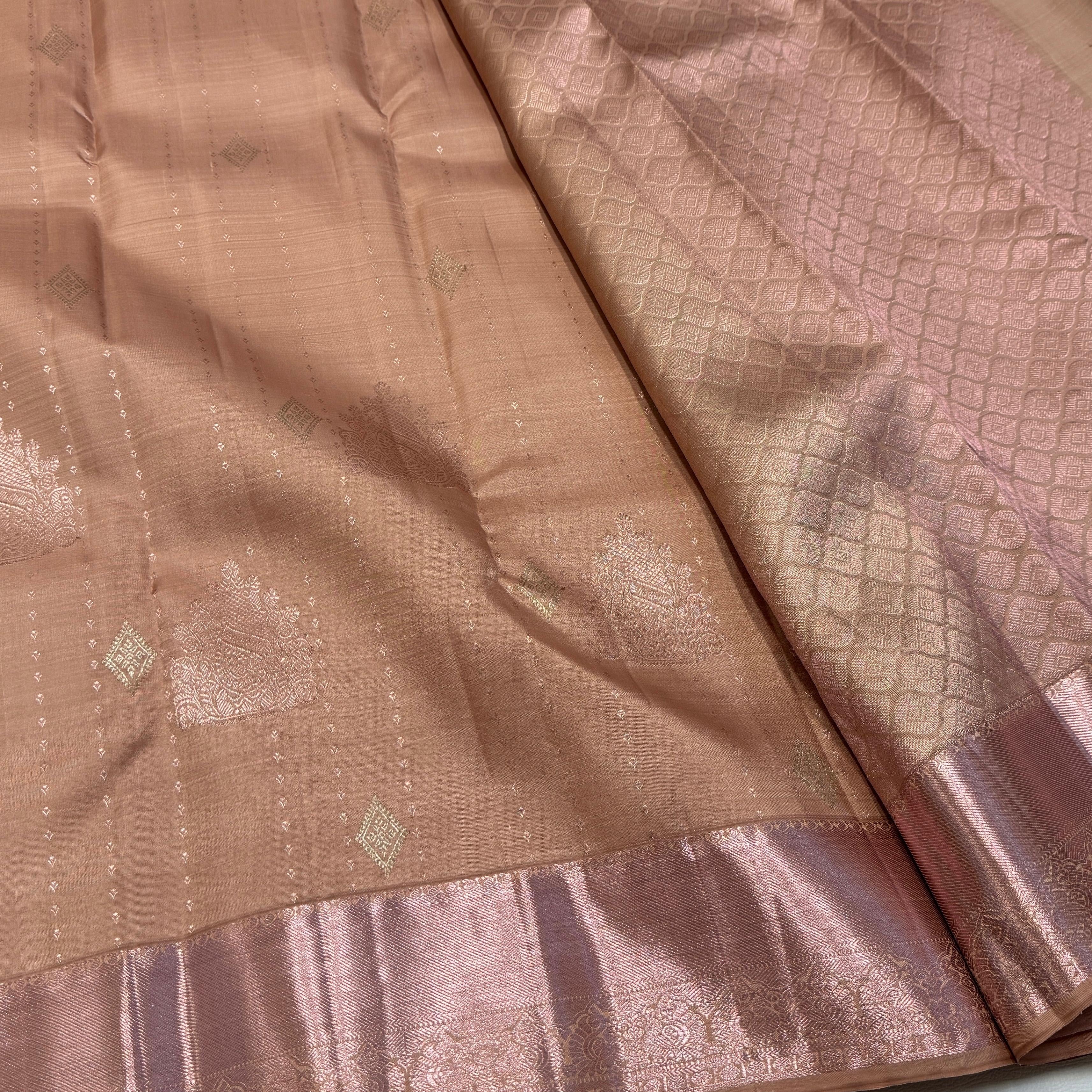 Classic Creamy Peanut Butter 1gm Zari Elegance Kanchipuram Handloom Silk Saree SS23668