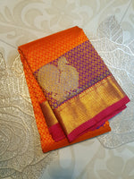 Load image into Gallery viewer, Classic Tangerine Orange 1gm Zari Elegance Kanchipuram Handloom Silk Saree SS23731
