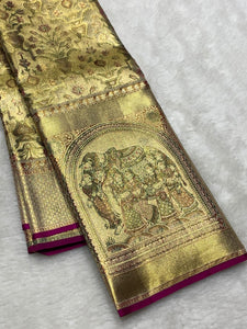 Classic Gold 2gm Zari Bridal Elegance Kanchipuram Handloom Silk Saree SS25365