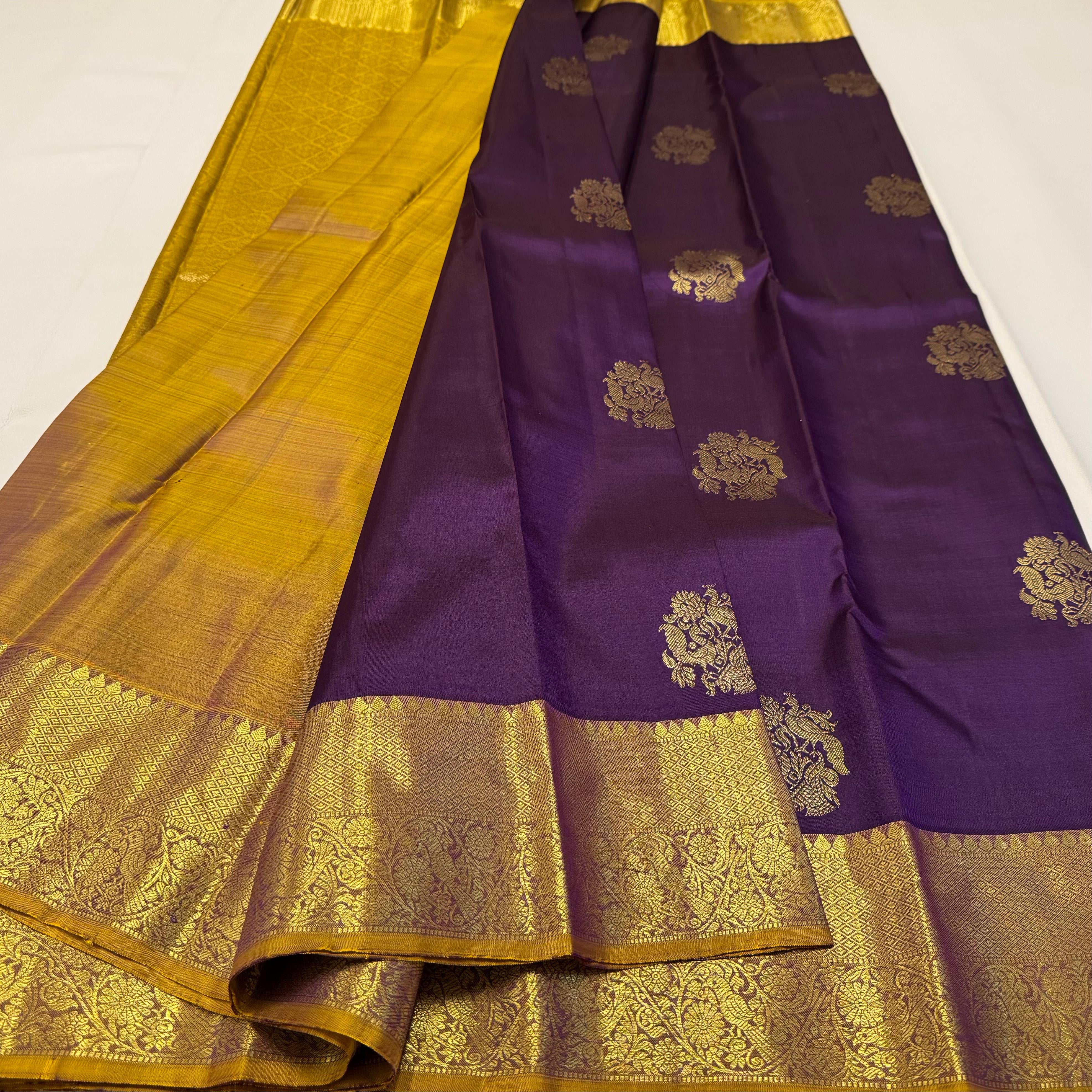 Classic Vadamalli & Golden Mustard 1gm Zari Bridal Elegance Kanchipuram Handloom Silk Saree SS23691