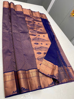 Load image into Gallery viewer, Navy Blue &amp; Copper 1gm Zari Elegance Kanchipuram Handloom Silk Saree SS20660
