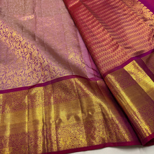 Classic Creamy Pink & Deep Pink 2gm Zari Vanasingaram Bridal Elegance Kanchipuram Handloom Silk Saree SS25935